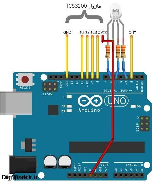 اتصال Arduino به ماژول تشخیص رنگ