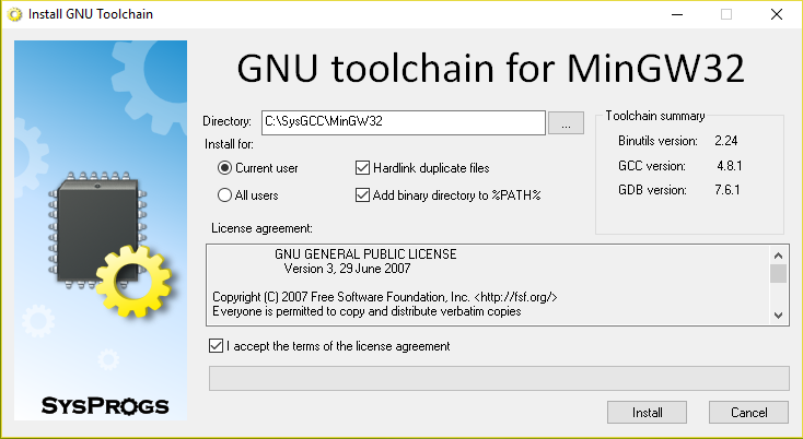 نصب ابزار MinGW toolchain 