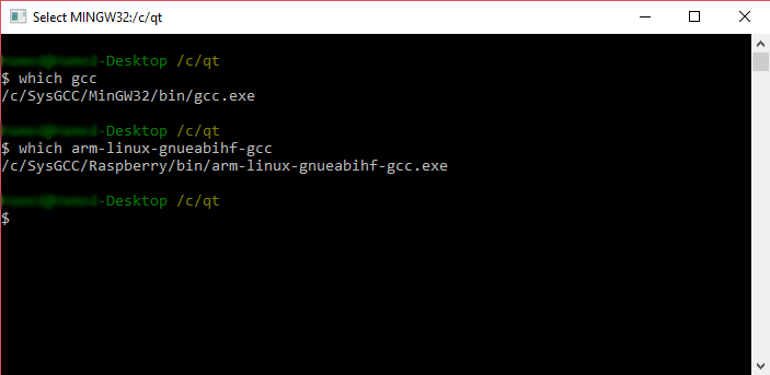 مسیر های مربوط به MinGW gcc compiler و Raspberry Pi cross-compile 