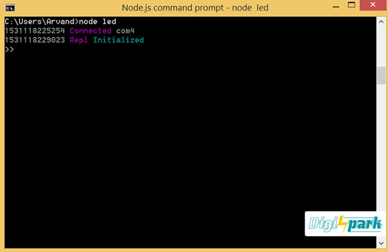 اجرا دستور node برای کد جاوا اسکریپت آردوینو با Johnny-five - دیجی اسپارک