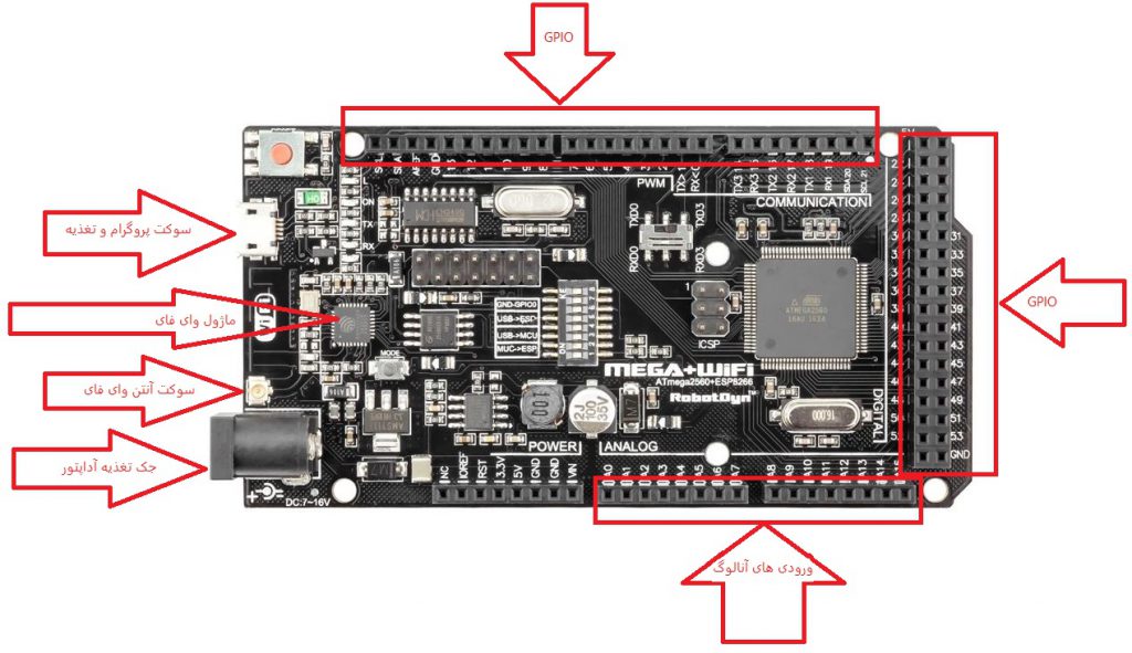برد آردوینو مگا 2560 برپایه وای فای ESP8266 - دیجی اسپارک