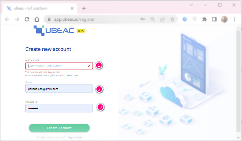 ساخت حساب کاربری uBeac پلتفرم اینترنت اشیا - دیجی اسپارک